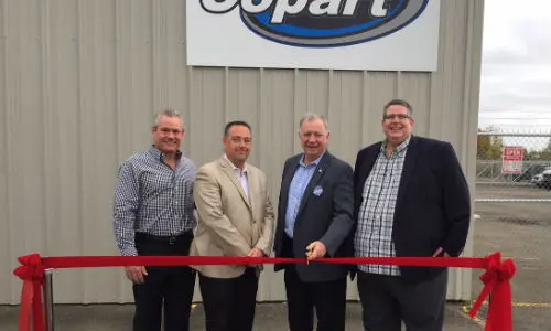 Vinnie Mitz, President of Copart; Steve Macaluso, Managing Director for Copart Canada; Robert Goguen, at the time MP for Moncton—Riverview—Dieppe, and Peter Beers, GM of the Moncton location of Copart, at the new facility's grand opening. 